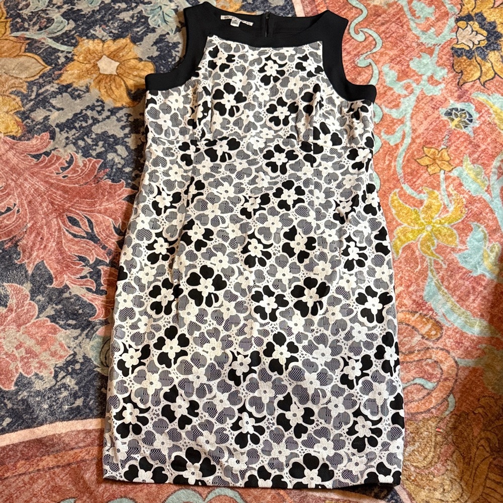 White House Black Market Monochrome Floral Midi Dress